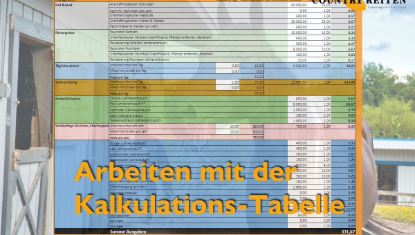 Einstellpreise kalkulieren mit der Country-Reiten-Kalkulationstabelle – so einfach geht´s